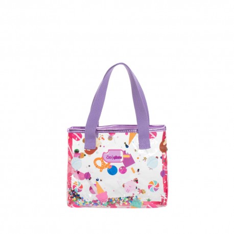 Bolsa Tote Cloe Girls Mica Estampada Caramelos Color Lila