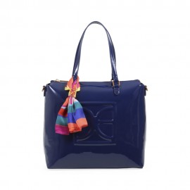 Bolsa Tote Charol con Mascada color Azul Marino