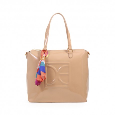 Bolsa Tote Charol con Mascada color Camel