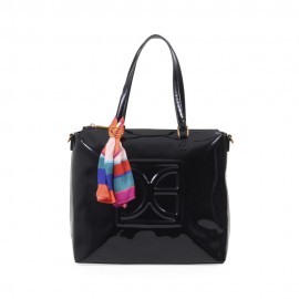 Bolsa Tote Charol con Mascada color Negro