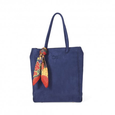 Bolsa Tote Cloe Grande de Suede con Mascada color Azul Marino